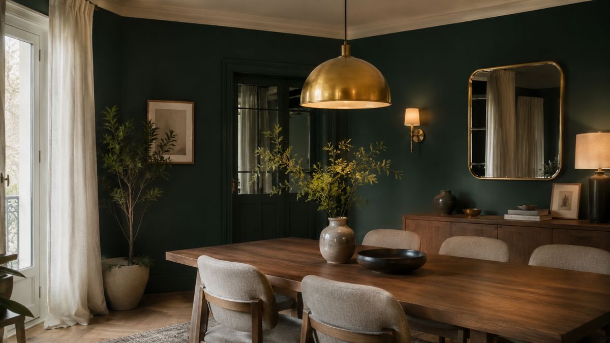Comedor elegante en tonos verde profundo