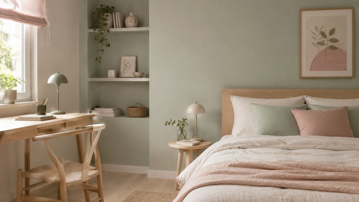 Dormitorio escandinavo en tonos pastel