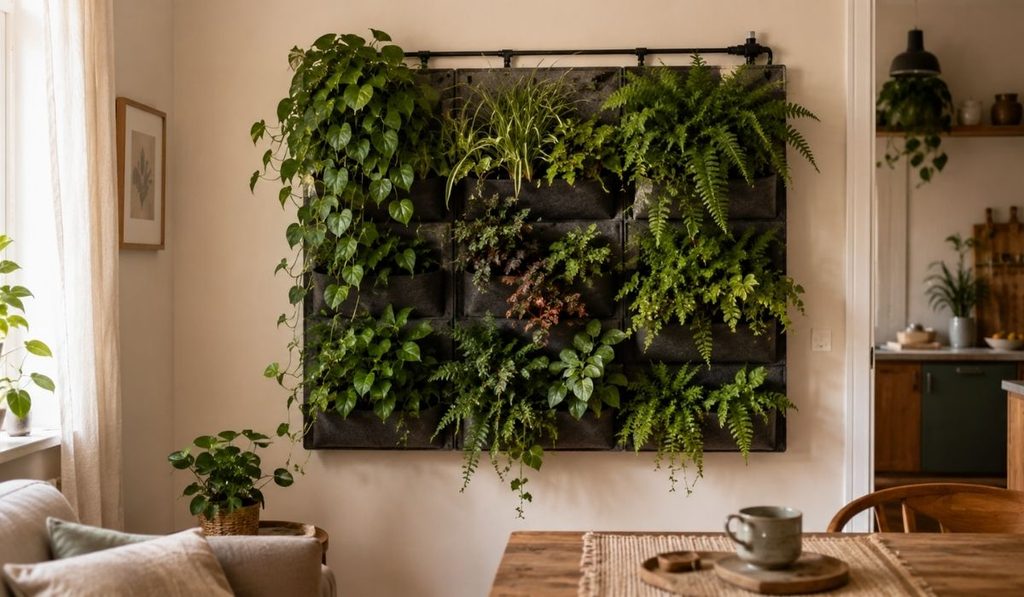 Jardin vertical en un hogar acogedor