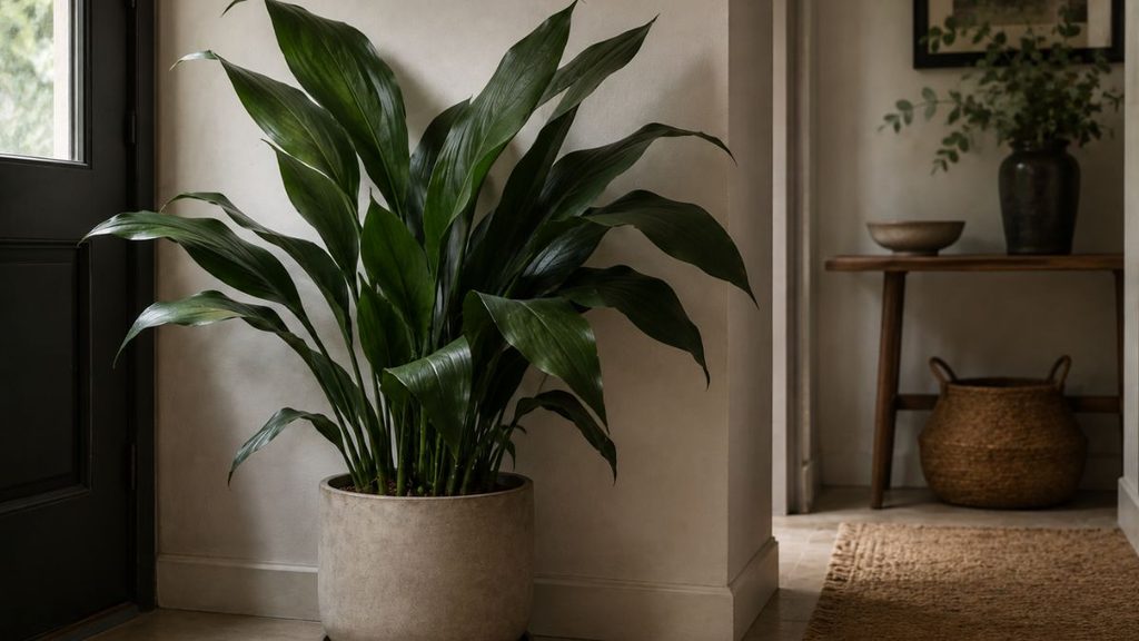 Planta verde en recibidor acogedor