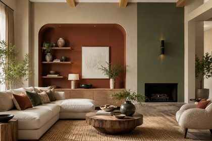 Colores que transforman espacios: guía para vestir tus paredes en clave contemporánea 8 Salon acogedor en tonos tierra