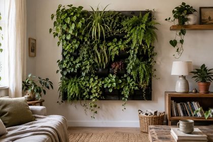 Tu próxima pared favorita será verde: guía para crear un jardín vertical en casa 6 Salon bohemio con jardin vertical