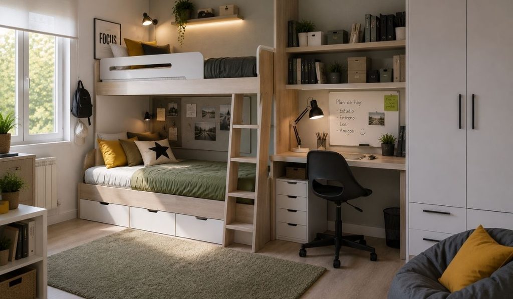 Dormitorio juvenil moderno y organizado