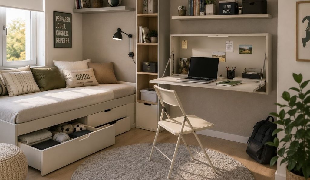 Dormitorio moderno con escritorio abatible