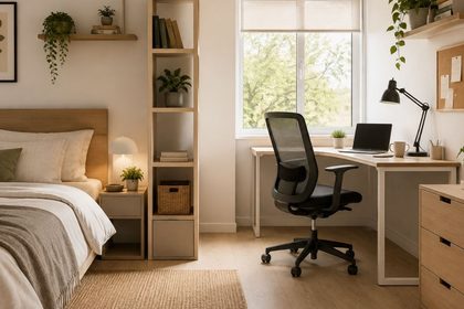 Dormitorios adaptados al teletrabajo: cómo conciliar descanso y productividad en un mismo espacio 3 Dormitorio minimalista con rincon de trabajo
