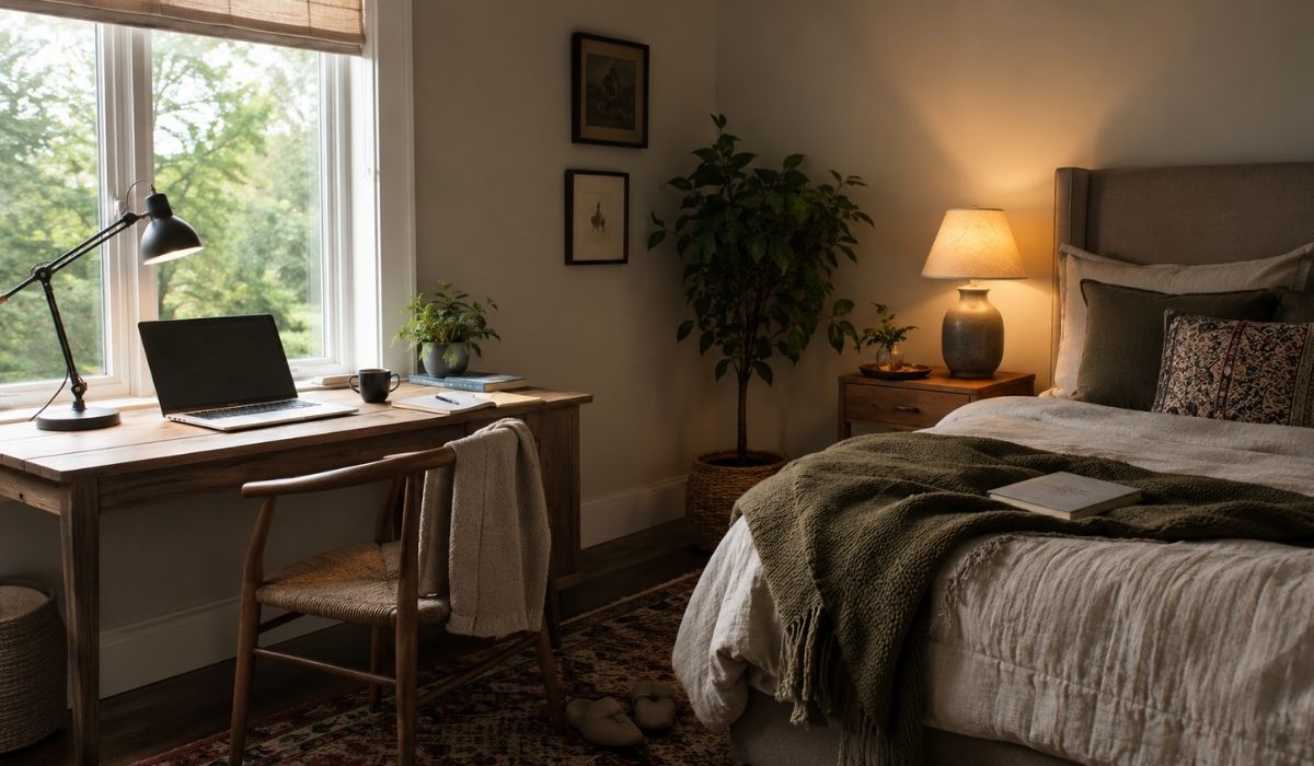 Dormitorios adaptados al teletrabajo: cómo conciliar descanso y productividad en un mismo espacio 4 Dormitorio y oficina acogedores junto a la ventana