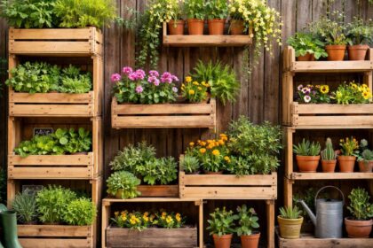 Jardineras y estanterías para plantas con cajas de fruta recicladas: ideas sostenibles y económicas para decorar balcones, terrazas e interiores 5 Jardineras y estanterias para plantas con cajas de fruta recicladas