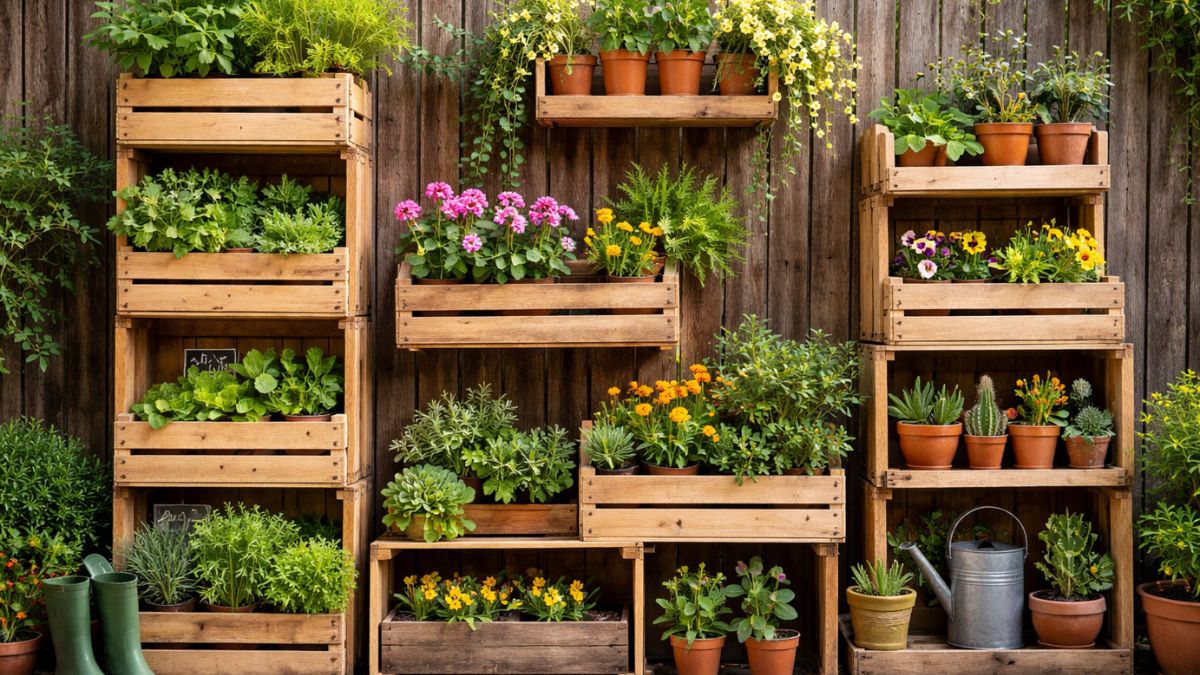 Jardineras y estanterías para plantas con cajas de fruta recicladas: ideas sostenibles y económicas para decorar balcones, terrazas e interiores 1 Jardineras y estanterias para plantas con cajas de fruta recicladas