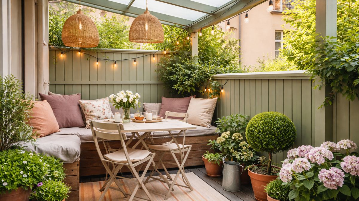 Terraza pequena con pergola